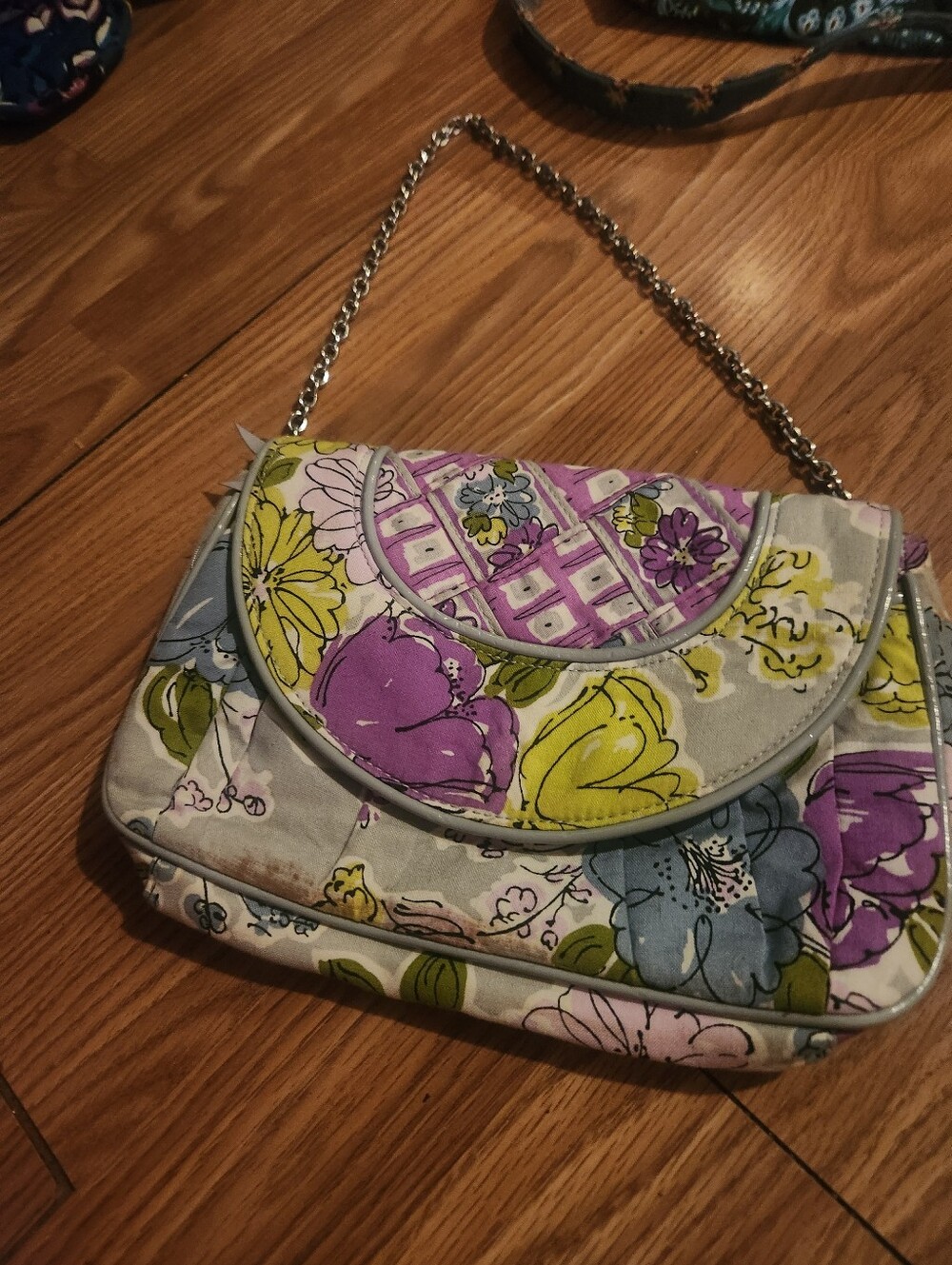 Floral Chain-Handle Shoulder Bag in Purple, Yellow & Blue